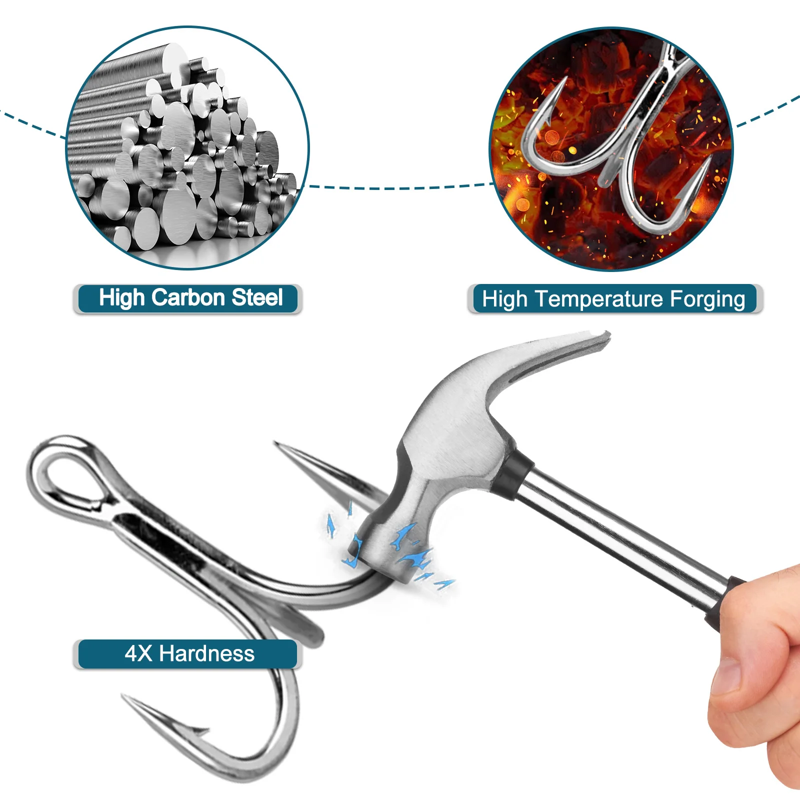 4X Fishing Treble Hooks 10Pcs Strong Round Bend Treble Hooks Crankbaits Spinners Replacement Fishing Hooks Freshwater Fishing