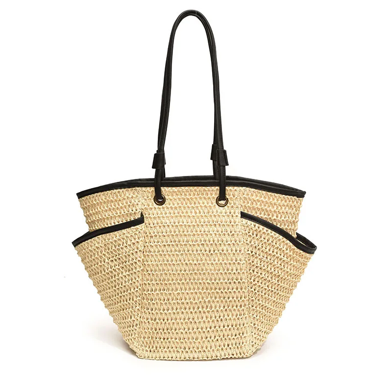 Straw Bag Large Capacity 2024 New Summer Women\'s Niche Single Shoulder Seaside Vacation Beach Woven Tote Bag