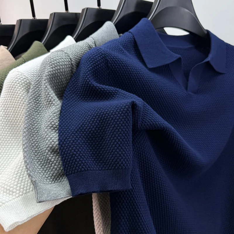 

Мужская летняя хлопковая футболка из 100% хлопка с короткими рукавами и воротником-поло, однотонная футболка с узором ананаса, повседневная дышащая мужская одежда