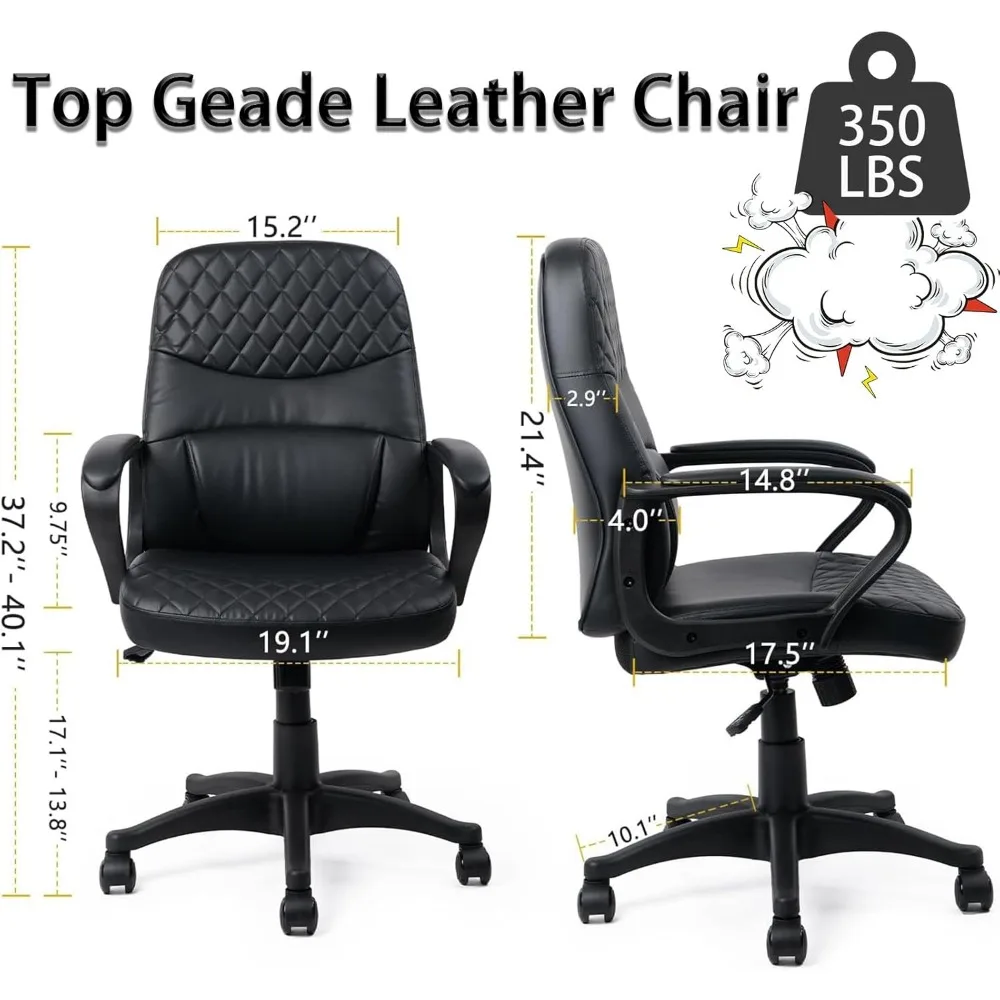 كرسي مكتب CLATINA - كراسي مكتب كمبيوتر جلدية متوسطة الظهر مع عجلات، مقعد دوار تنفيذي مريح مع دعم قطني،