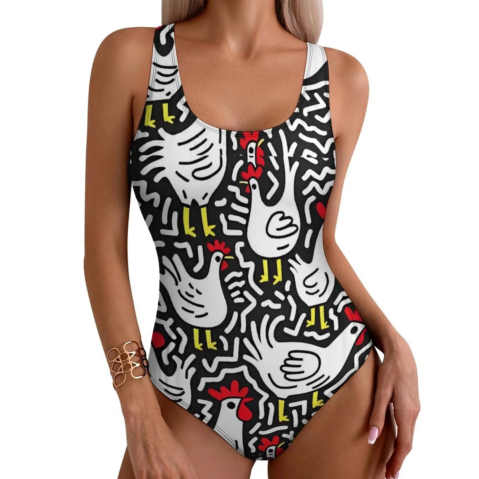 

Chickens And Eggs Swimsuit Animal One Piece Swimwear Push Up Fashion Bathing Suit Sexy Surfing Graphic Beachwear