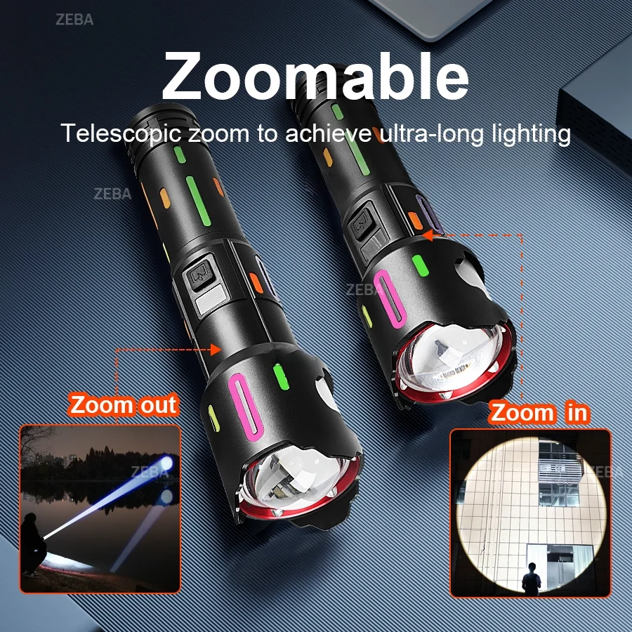 Upgrade 95000000LM Most Powerful LED Flashlight Super Bright Rechargeable Torch Light Zoomable Long Range 4500M Camping Lantern