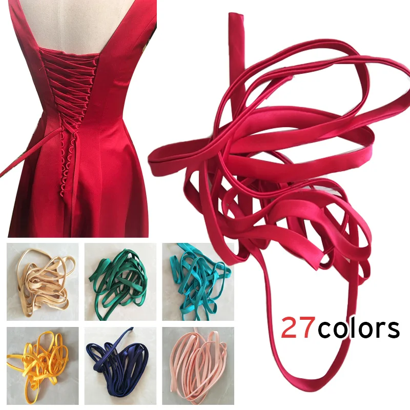 400cm Satin Dress Corset Back Tie Wedding Dress Zipper Replacement Adjustable Gown Belt Lace-Up Tie for Bridal Banquet Evening