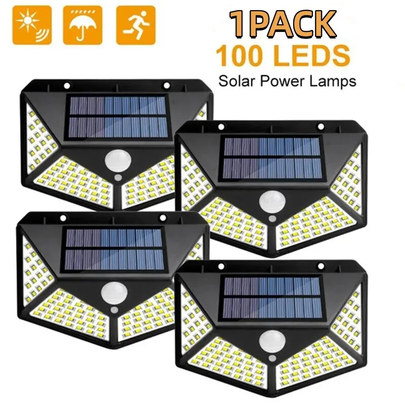 1/2/4/6Pcs 100 LED Wall Lights Outdoor Solar Lamp PIR Motion Sensor Solar Powered Sunlight Street Light for Garden Decoration