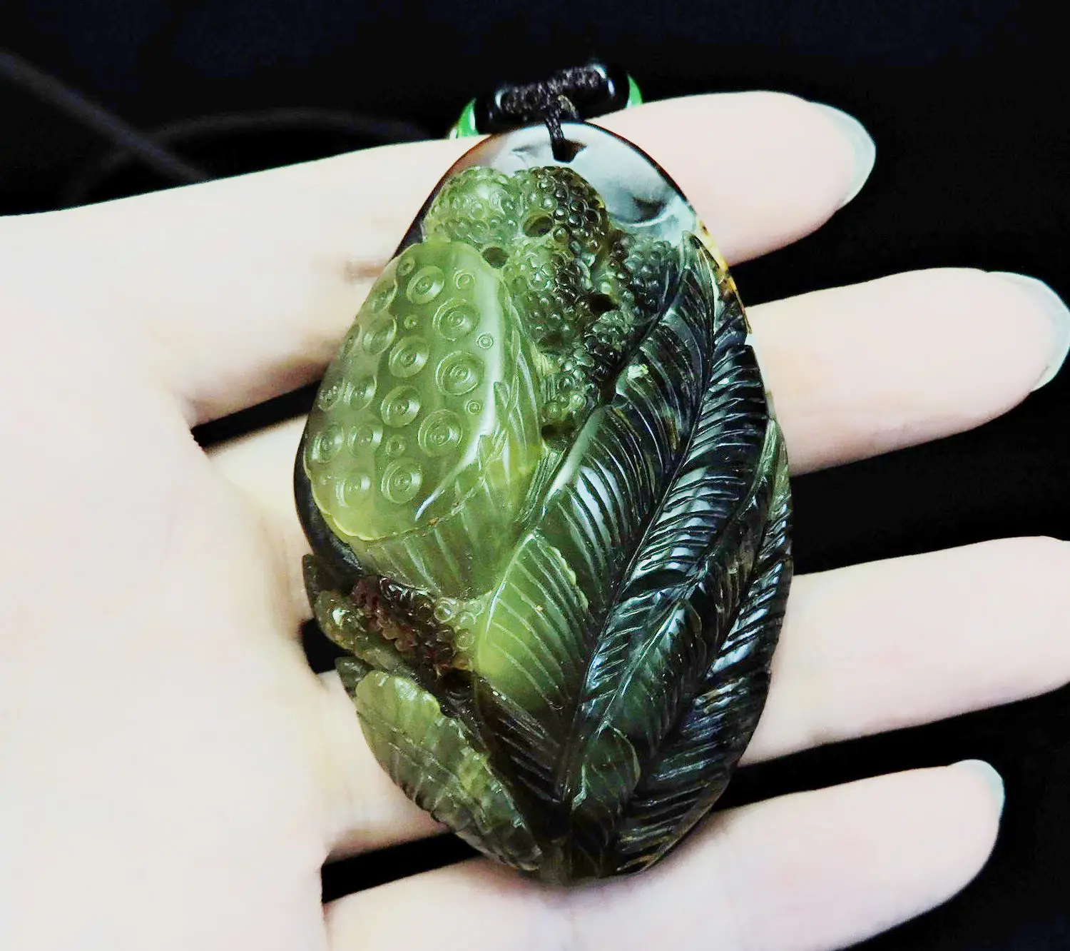 Jade Jewelry Natural Jade Pendant Necklace Hand-Carved lotus&leaves&coral Jadeite Necklace Pendant Gift No Treatment 617i