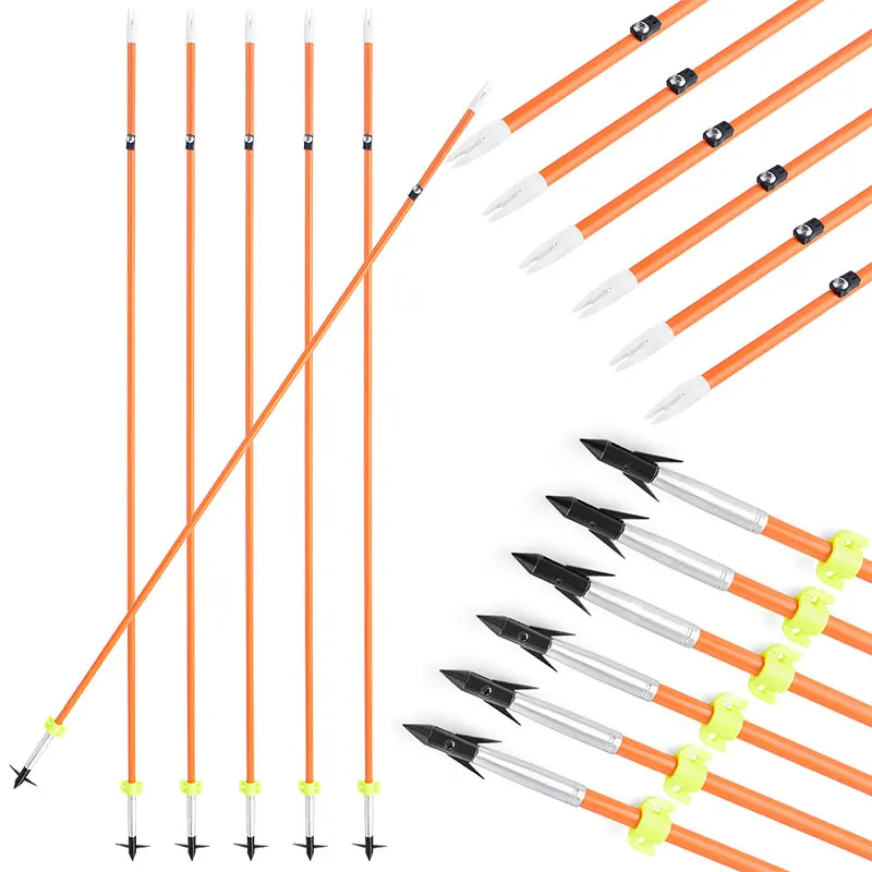 

Shooting Fish Arrow OD 7.8mm Solid Fiberglass Arrow Shaft with Barbed Arrowhead Bow Hunting Outdoor Archery Shooting 6/12pcs
