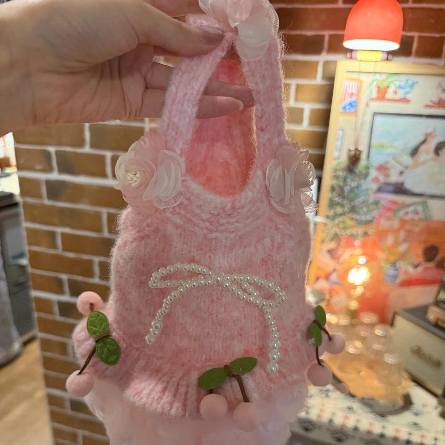 

Handmade Custom-Made Exquisite Pet Knitted Dress With Pearl Lace - Autumn Dog Dress Sweater