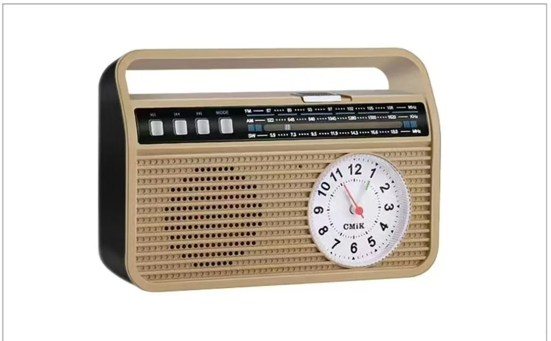 Portable Retro Bluetooth Speaker,Three -Band AM/FM/SW Radio, Vintage Style Radio, HI-Fi Stereo Sound, Big Clock, AUX/USB