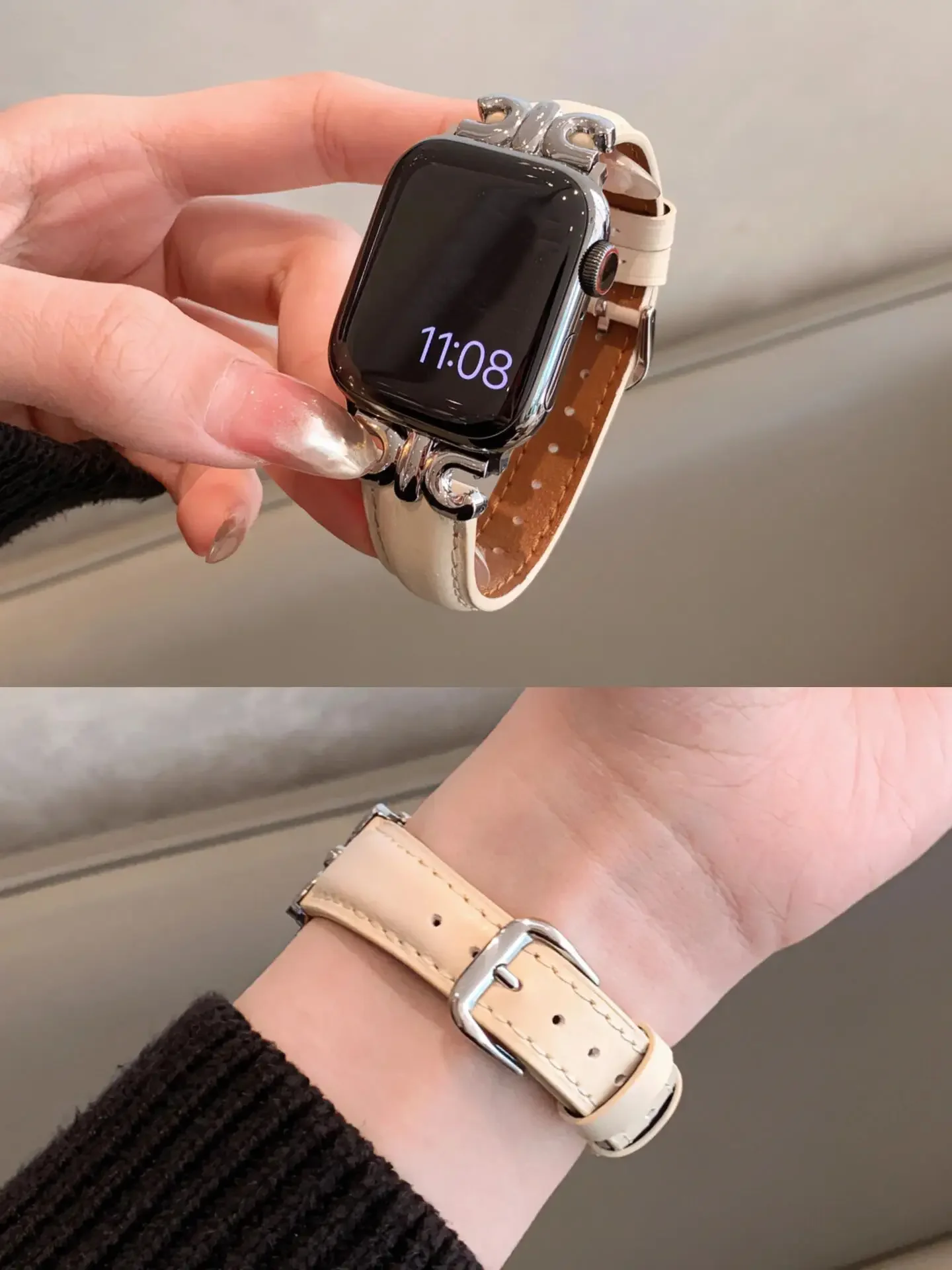 여성용 가죽 애플 워치 밴드, 38mm, 40mm, 41mm, 42mm, 44mm, 45mm, 46mm, 49mm, 울트라 10, 9, 8/7 용 스트랩