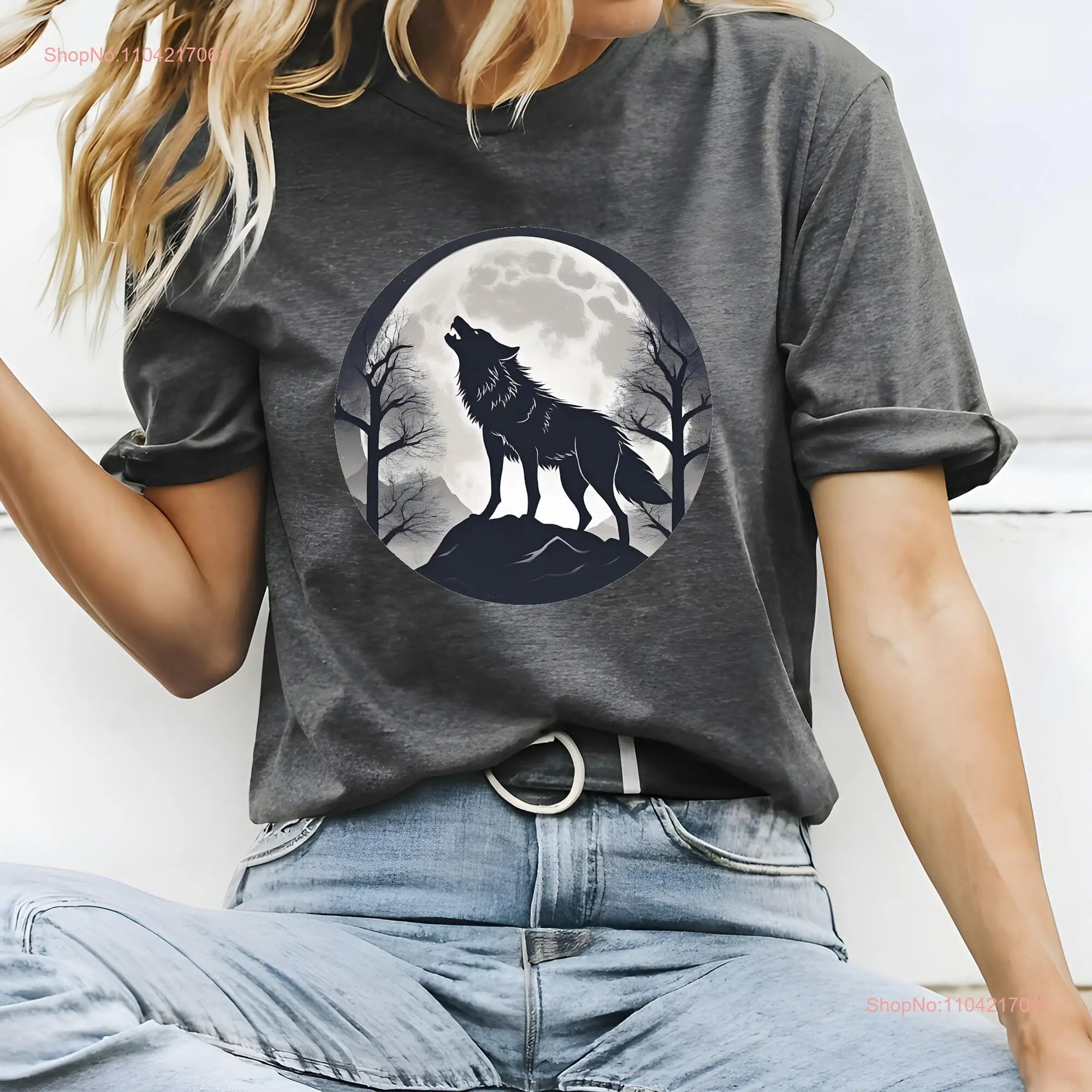 Wolf Howling T Shirt Dog Lover Animal Nature Animals Moon long or short sleeves