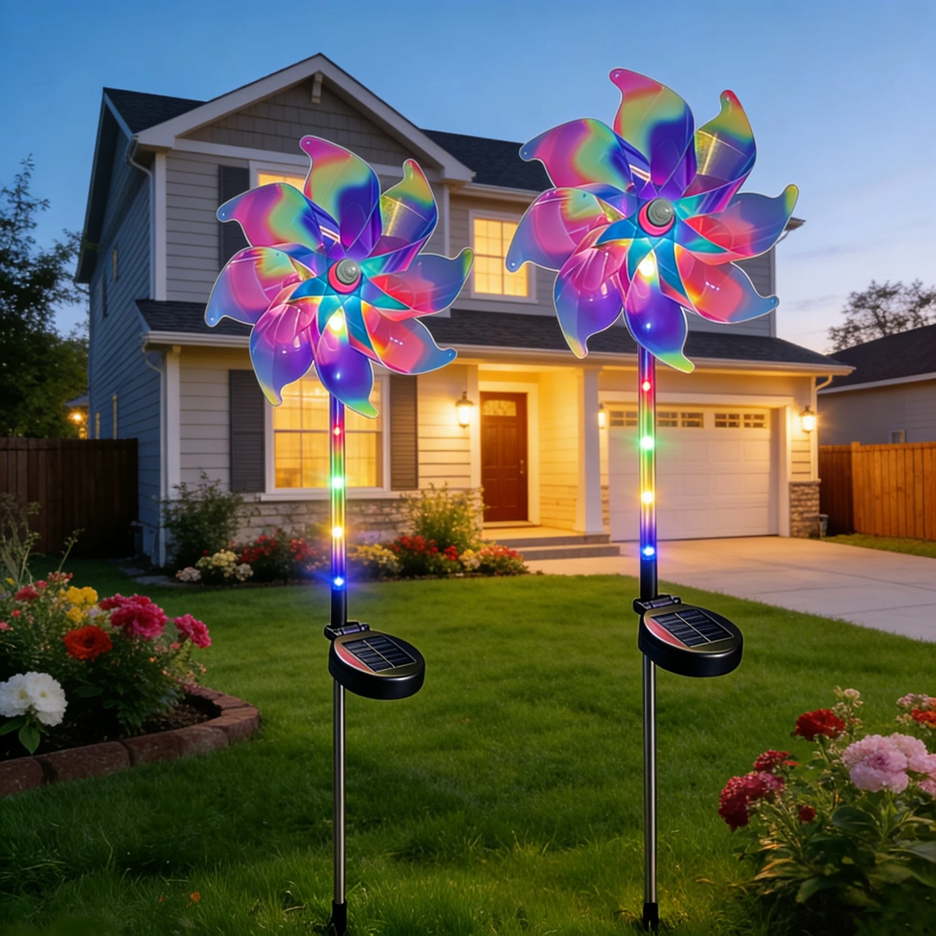 Luces solares LED con forma de molino de viento, luces artificiales con forma de flor, utilizadas para decoración de jardín, césped, valla y camino, 1/2 unidades