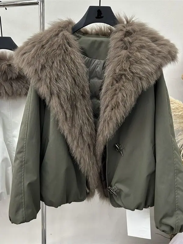 

Slimming Effect down Jaet Stand Collar Fur Collar Parka Cotton Lined Warm Loose Fit Outerwear for Women Winter Casual Wear