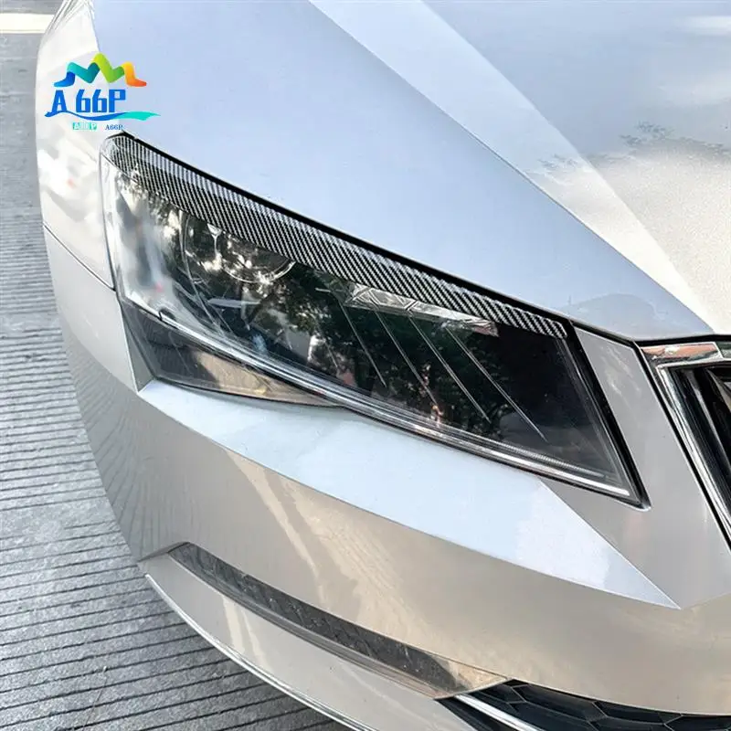

A66P-Car Carbon Fiber Pattern Headlights Eyebrow Headlight Trim Lid Replacement Parts For Skoda Superb B8 2016-2018 Car Styling