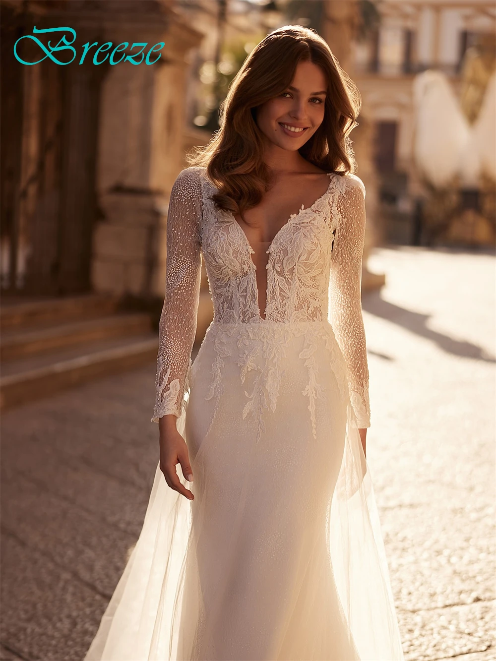 فستان زفاف أنيق من الأورجانزا الأبيض مخصص مثير على شكل قلب وأكمام طويلة فستان زفاف بوهو مستقيم ذيل محكمة رداء de mariée