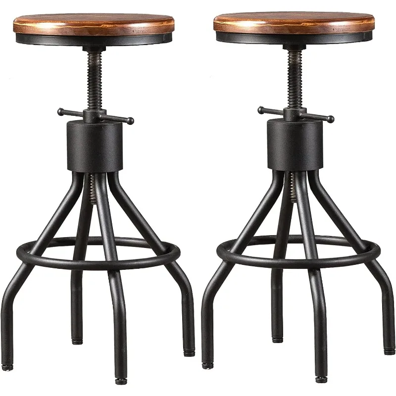 

Set of 2 Industrial Bar Stool-Height Adjustable Swivel Wood and Metal Bar Stool,Farmhouse Stool,Extra Tall Pub Height,23"-29"