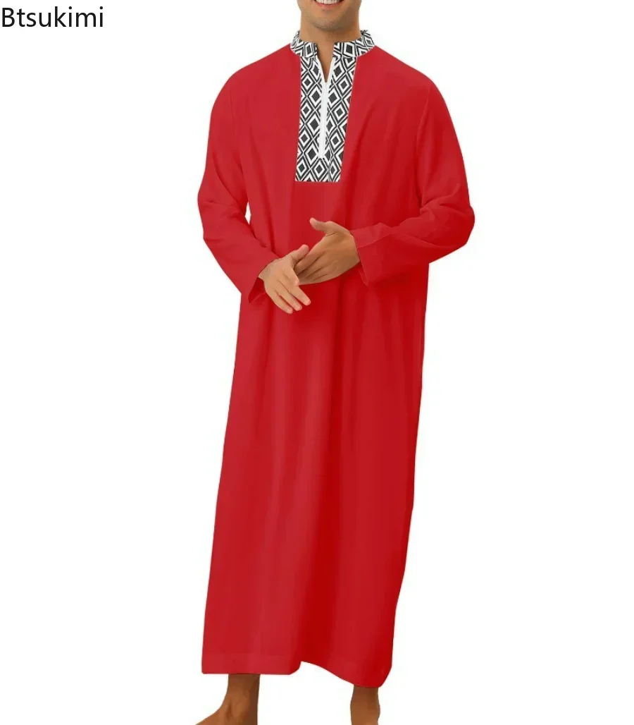 Nuevo 2025 Islam hombres ropa caftán marroquí bordado a mano suelto y transpirable Djellaba Abaya Jubba Thobe para hombre bata musulmana