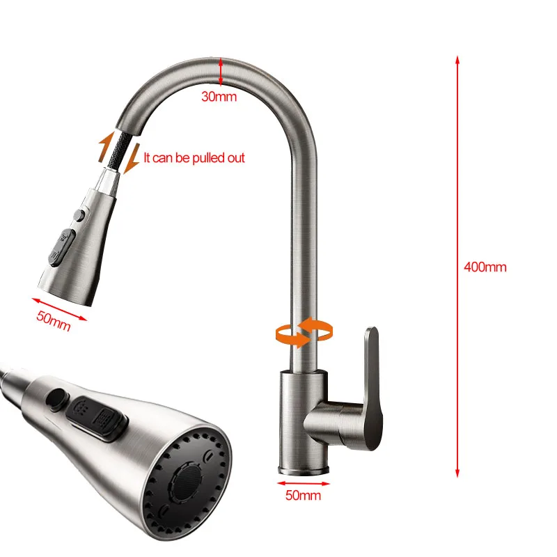 Stainless Steel Kitchen Pull-Out Faucet, Hot and Cold Household Splash-Proof Sink, Retractable Sink, Vegetable Washing Basin Fau