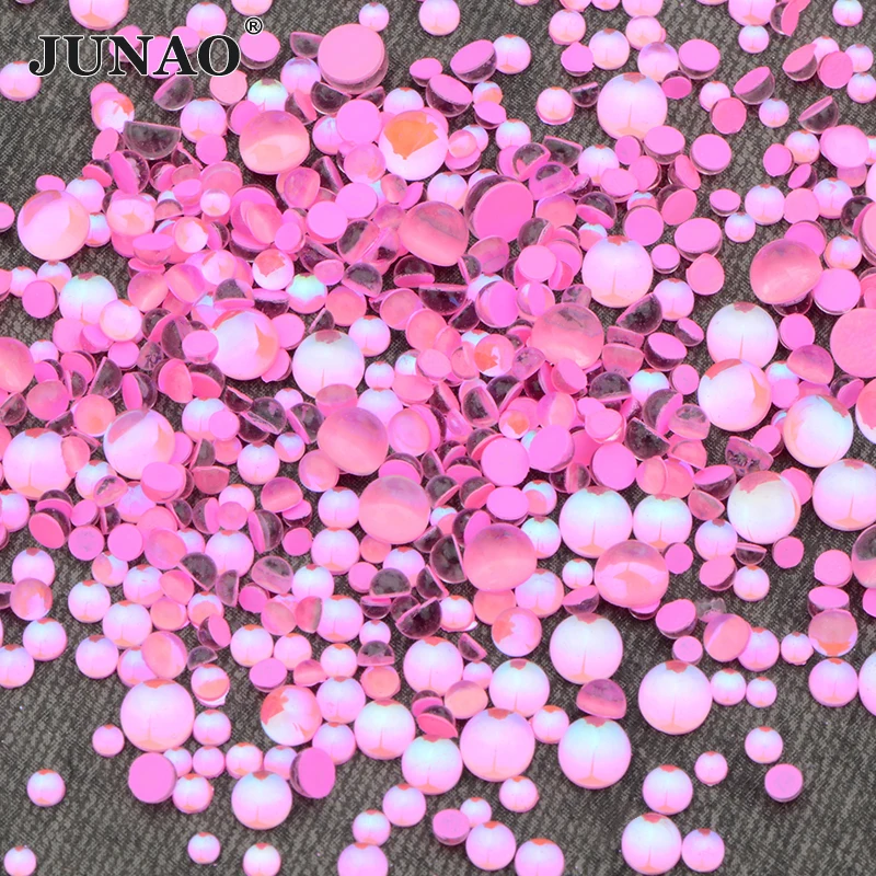 JUNAO 1440pcs Mix Size Purple AB Round Mermaid Rhinestones Flatback Glass Strass Nail Art Crystal Stones Non Hotfix Strass