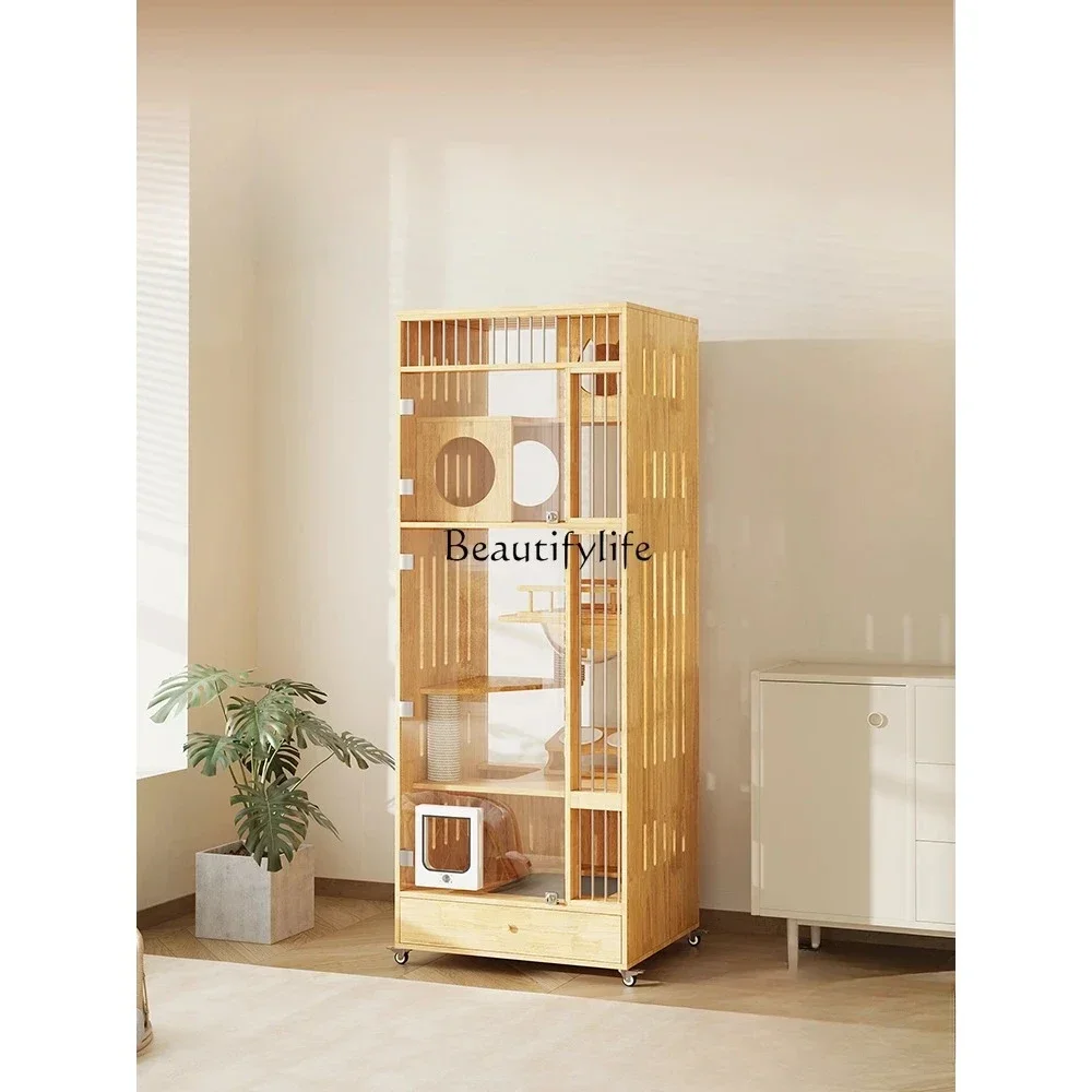 

FG44Solid Wood Cat Cage Does Not Cover an Area of Household Small Apartment Integrated Cat Cabinet