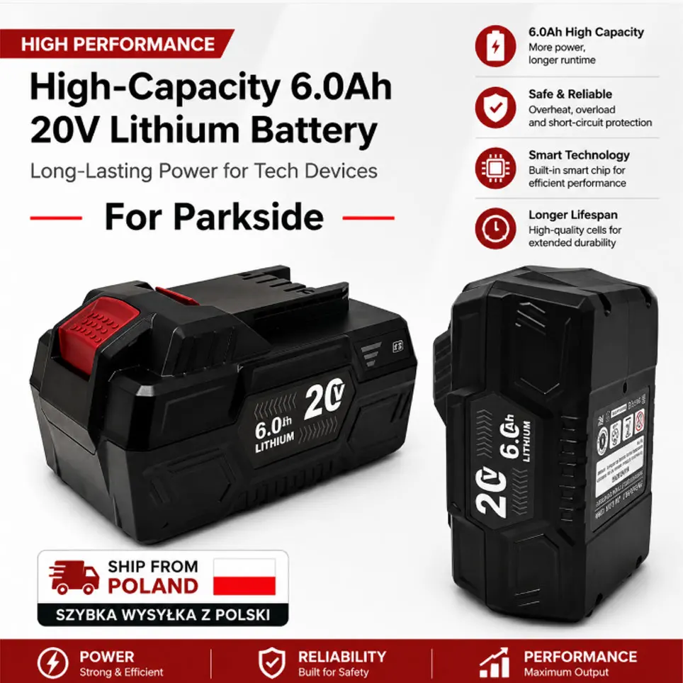 Image of EU-Lager für Parkside 20V Elektrowerkzeug-Akku PAP B1 B3 A3 PAP 208 A1 4,0Ah 6,0Ah Wiederaufladbarer Lithium-Ionen-Akku für Elektrische Handbohrmaschine