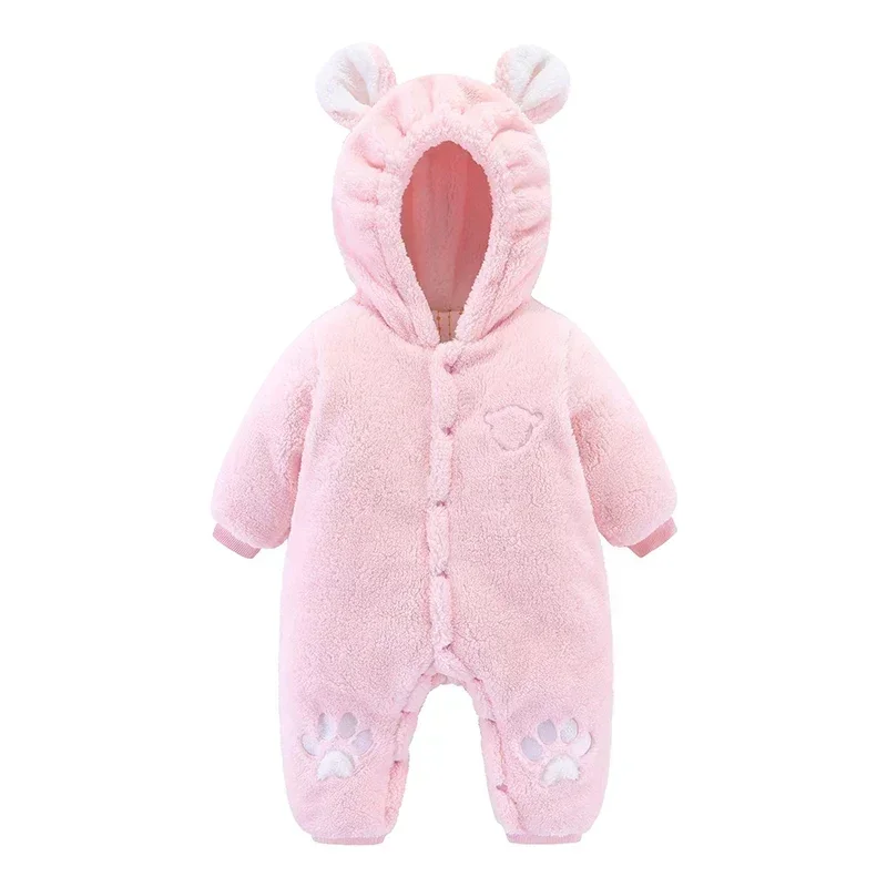 

Baby Boy Clothes Cute Plush Bear Baby Rompers Comfortable Keep Warm Hooded Infant Girls Jumpsuit 0-18 Months Newborn Romper