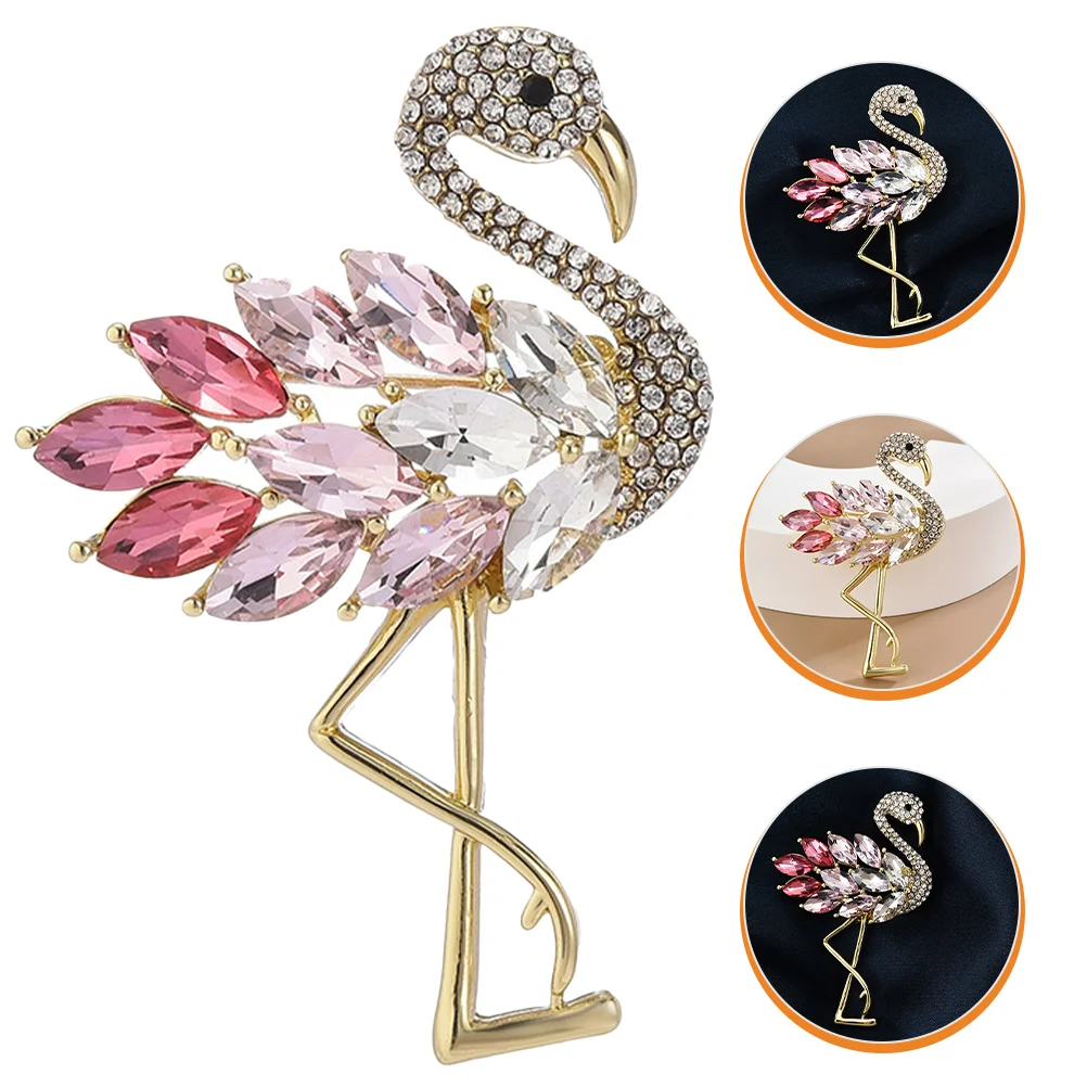 Brooch Pin Aesthetic Crystal Women Brooches for Clothing Flamingo Rhinestone Backpacks Scarf Vintage Decor