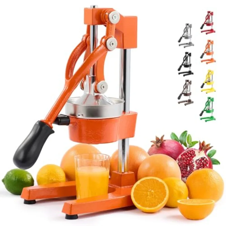 Hand Press Juicer For Orange, Lime, Lemon Juice Extraction; Stainless Steel Construction; Orange Color