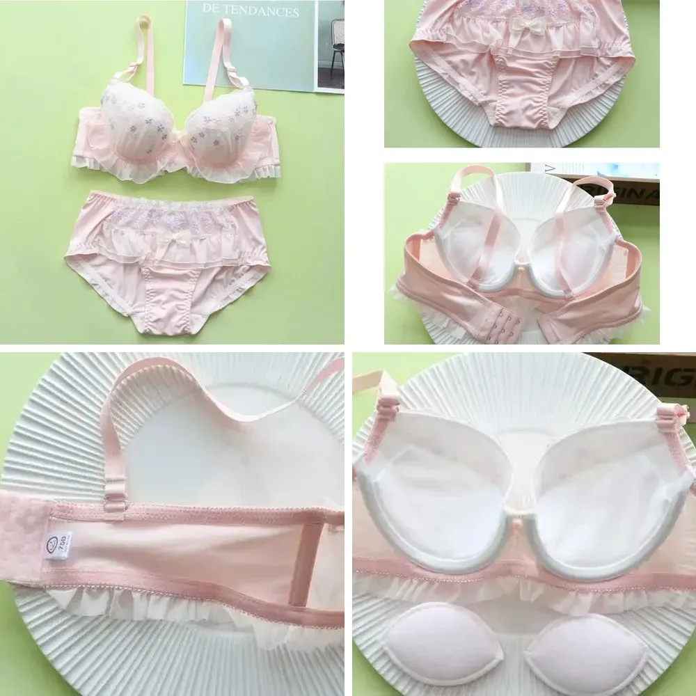 

Flower Fairy Thin Bra Set with Steel Ring, Sweet Cute Lingerie for Small Breasts, Push Up & Gather