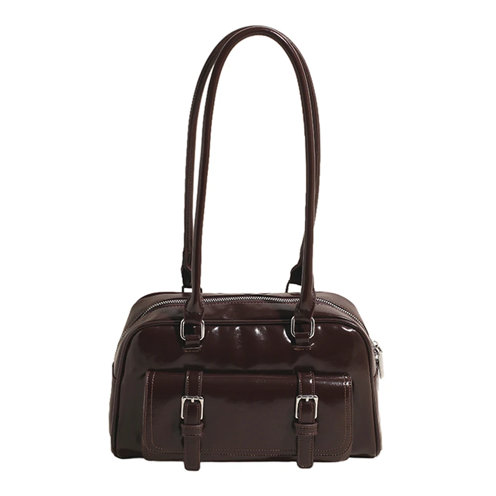 

Shoulder Bag for Women with Multi-Pockets Bowling Bag PU Leather Solid Color Underarm Bag Handbag for Work Travel