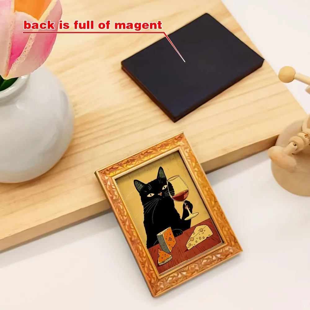 1 elegant black cat fridge magnet, wooden mini wall hanging, cat wine tasting design, fun wooden magnet, creative home decor