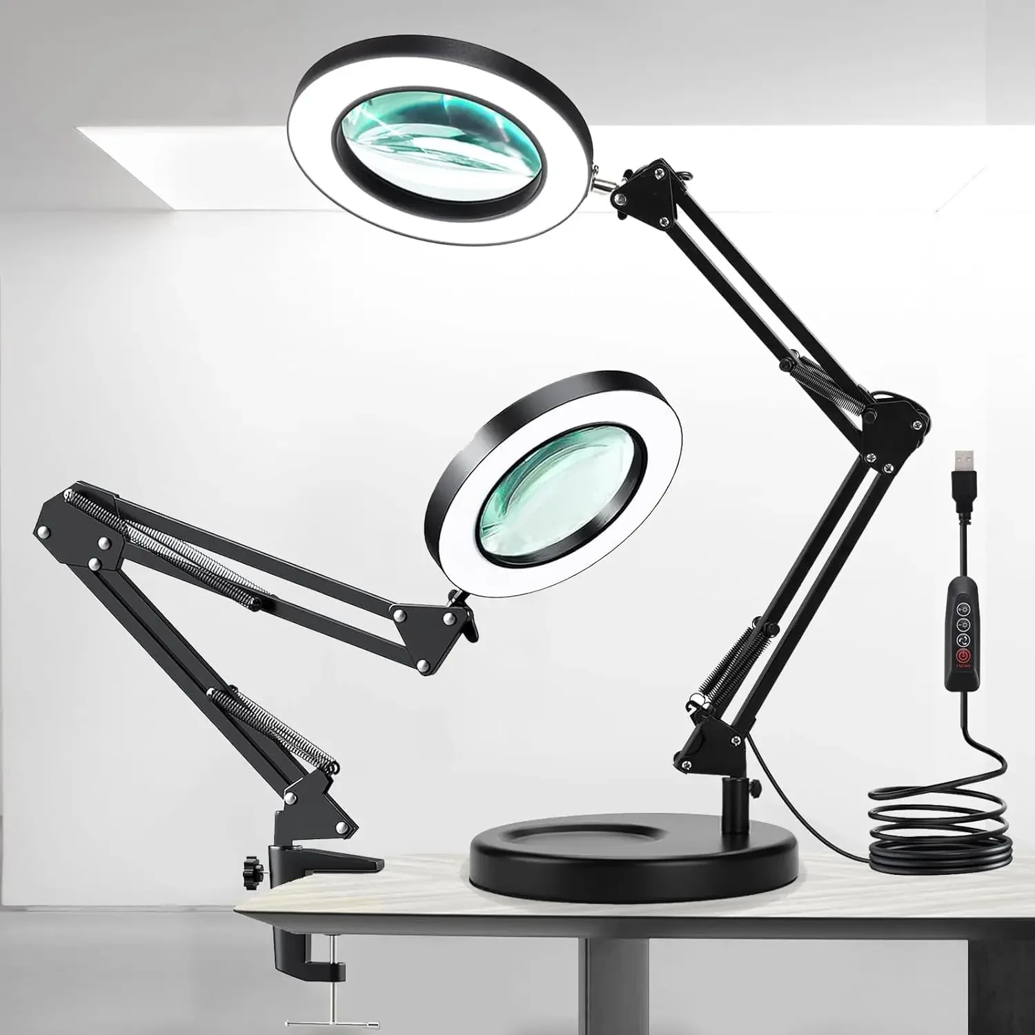 Magnifying Glass with Light and Stand, 10X Magnifying Lamp, 2-in-1 Magnifying Desk Lamp with Clamp, 3 Color Mode,Magnifying Glas