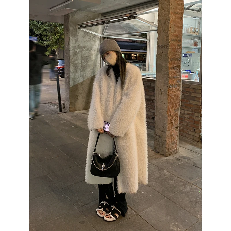 

Женский зимний утепленный жилет из овчины Lin Chu, свободный удлиненный кожаный и меховой жакет средней длины в корейском стиле для повседневной носки