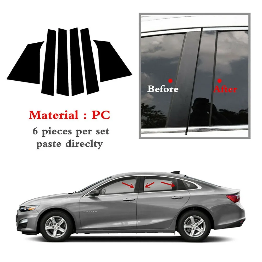 

6pcs/set Door Windo B C Pillar Post Piano Cover L+R Door Trim Pillar Posts Black Piano Cover Fit For Chevrolet Malibu 2016-2021