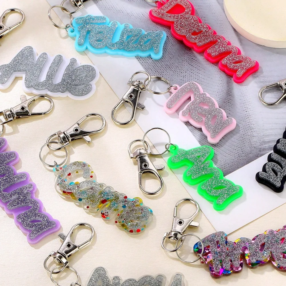

KADRUFI Fashion Sparkling 3D Name Personalized Acrylic Keychain Personalized Luggage Nameplate Customized Keyring llaveros Gift