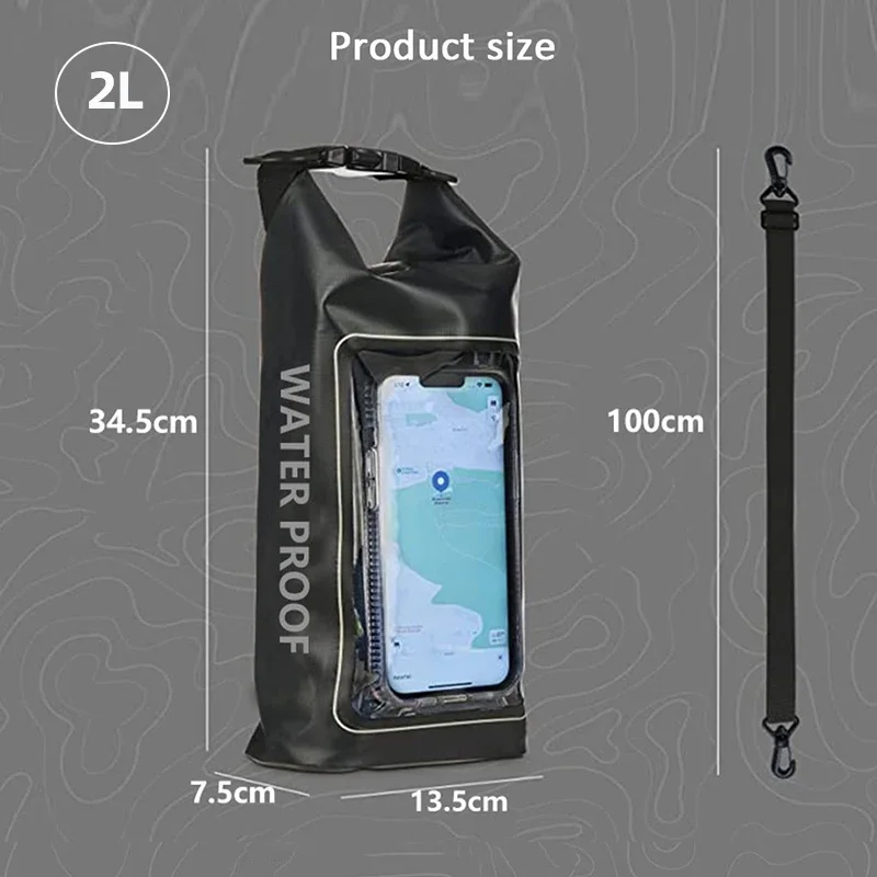 2L/5L Dry Bag Touch Screen Swimming Waterproof PVC Bag Rafting Floating Shoulder Outdoor Sports Bags Surfboard Kayak Storage Bag image 3