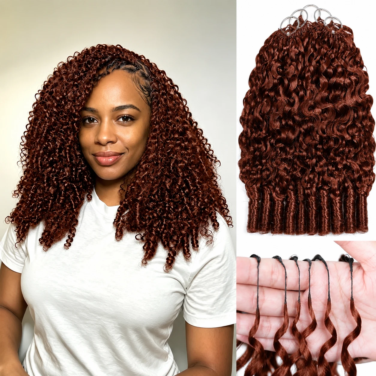 Knotless Miracle Knots 100%Human Braiding Crochet Hair Reddish Brown Burmese Curly Pre Separated Feather Crochet Hair Boho Style