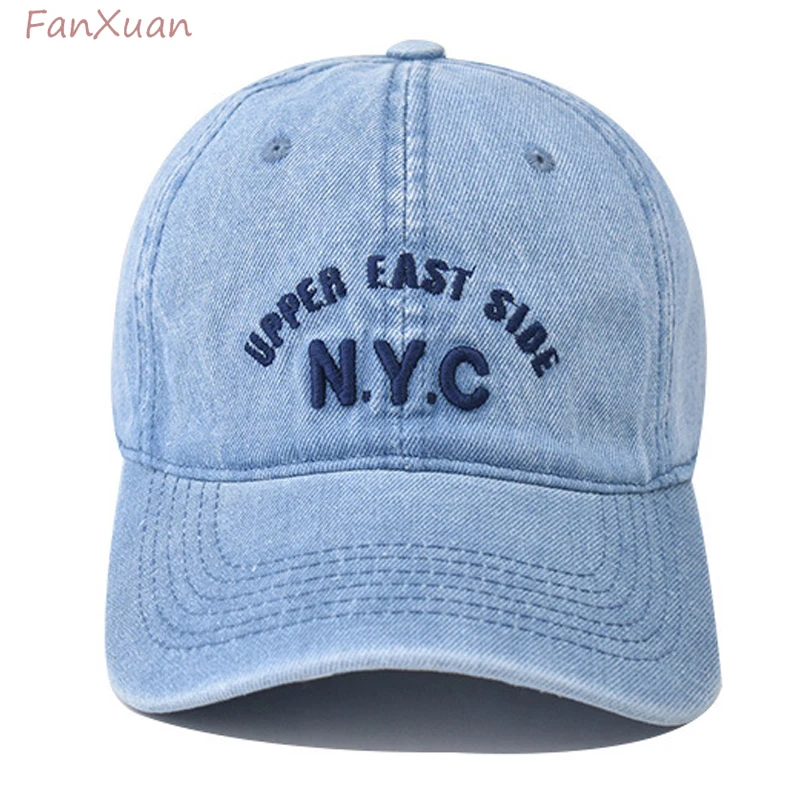

Denim Baseball Cap Women Men Cotton Soft Top Jeans Blue Hats Letters Embroidery