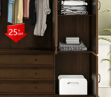 

ZZ all solid wood three-door wardrobe bedroom black walnut retro four-door wardrobe two-door storage