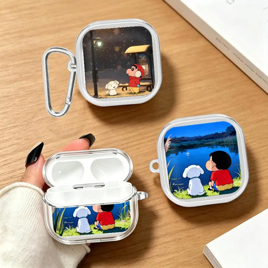 Cartoon C-Crayon S-ShinChan Case For Samsung Galaxy Buds 4Pro 4 Pro 3Pro 2 3 FE Live 2Pro Clear Earphone Cases Cover With Hook