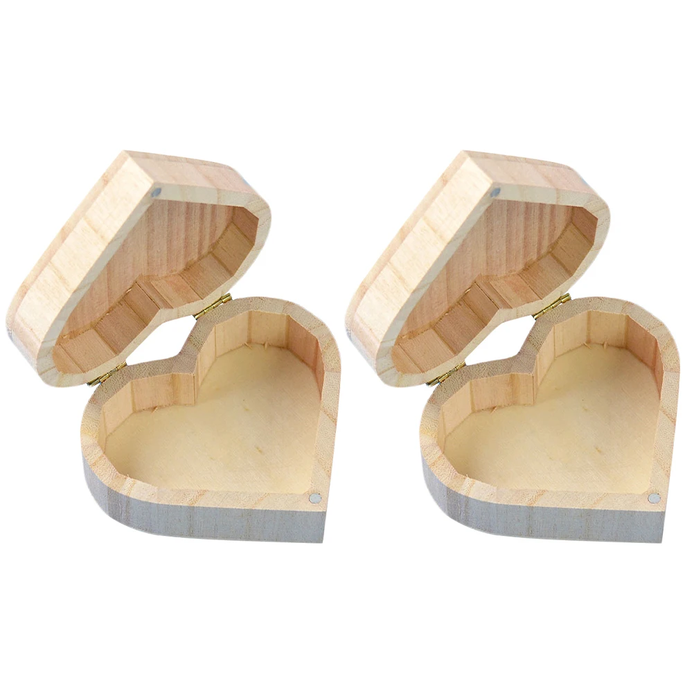 

2 Pcs Heart Shaped Wooden Box Mini Storage Jewelry Display Case Valentine Gift Container Bracelet Ornament Anniversary Birthday