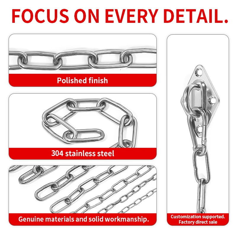 1 meter 1.5-8mm 304 stainless steel chain, sling can be DIY used for garden railings, pet towing, and hanging clothes