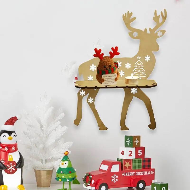 

Деревянная настенная полка, декоративная рождественская настенная полка с изображением лося, маленькие плавающие полки для стены, праздничные полки для ванной комнаты, гостиной