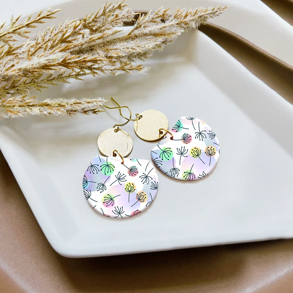 زهرة الهندباء يرتجف النقاط خط نمط لينة السيراميك أقراط نقل المياه ورقة ملصق لصنع المجوهرات