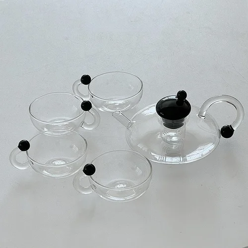 Round Glass Teacup Teapot Set Pitcher and Cup Set  Coffee Pot Lovely Glass Decoration Cup Afternoon Tea Glass Drinkware