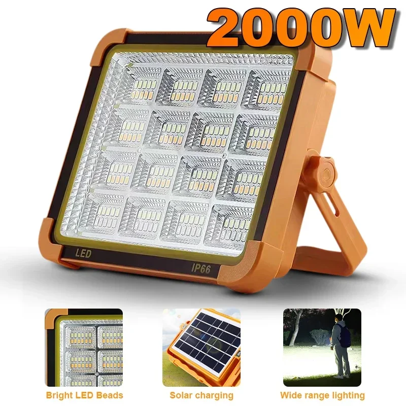 

2000W USB Rechargeable LED Solar Flood Light 20000mAH with Magnet Strong Light Portable Camping Tent Lamp Work Repair Lighting