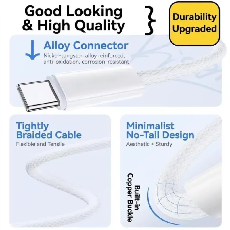240W PD Fast Charge Type C to Type C Braided Cable E-Marker Chip High Power Fast Charging Wire 1M/2M Durable Weave Cord