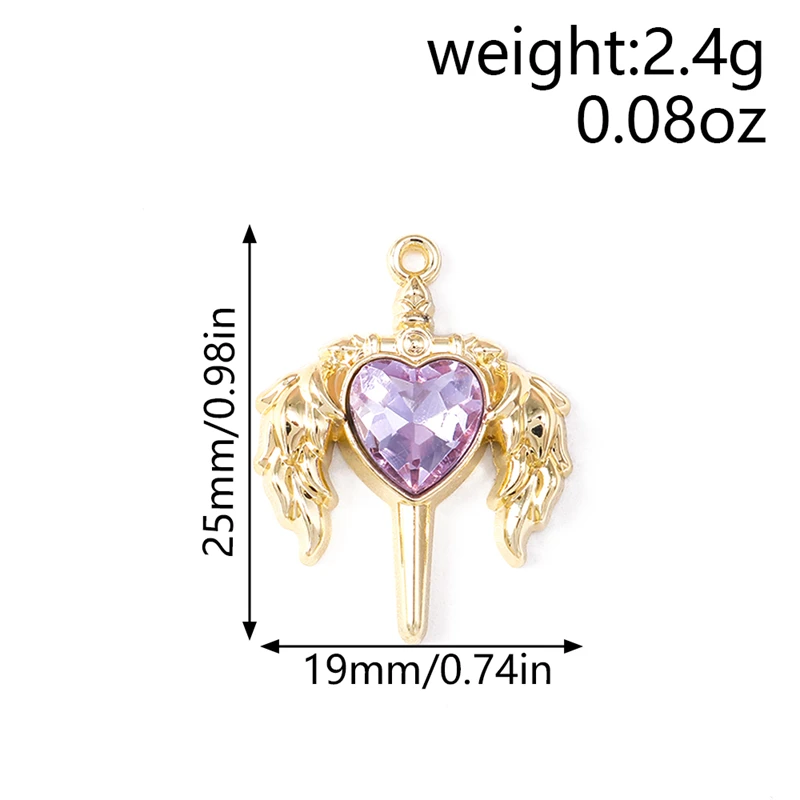 5 Stück 19 x 25 mm niedliche Kristall-Herzflügel-Anhänger für die Schmuckherstellung, Halsketten, Ohrringe, Armbänder, Zubehör, DIY, Basteln, Geschenk – Detail 1
