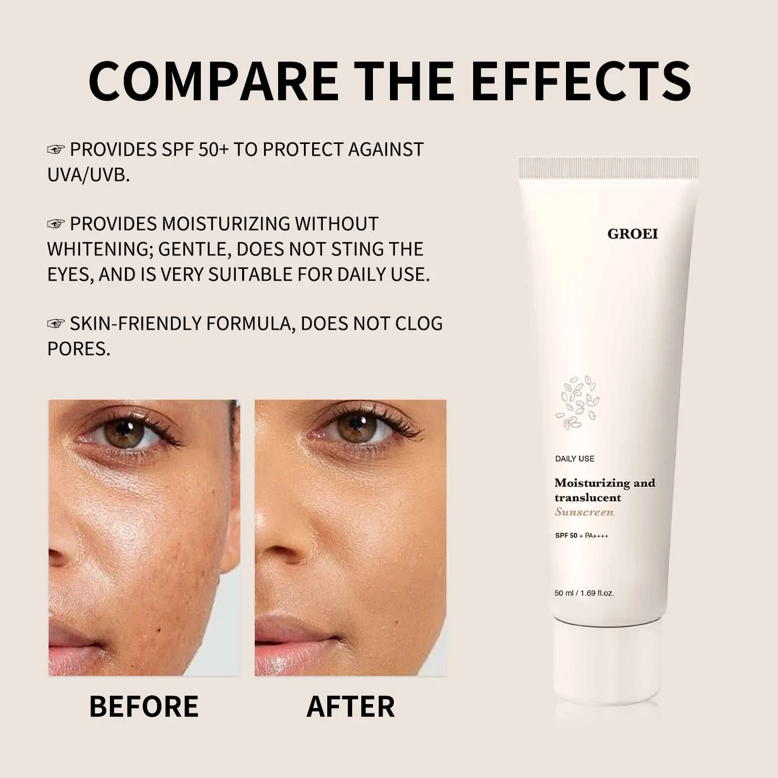 Spf 50+ UV Rice Sunscreen Cream Control Isolation Lasting Moisturizing Waterproof Sweatproof Oil  Refreshing Sun Block Cream