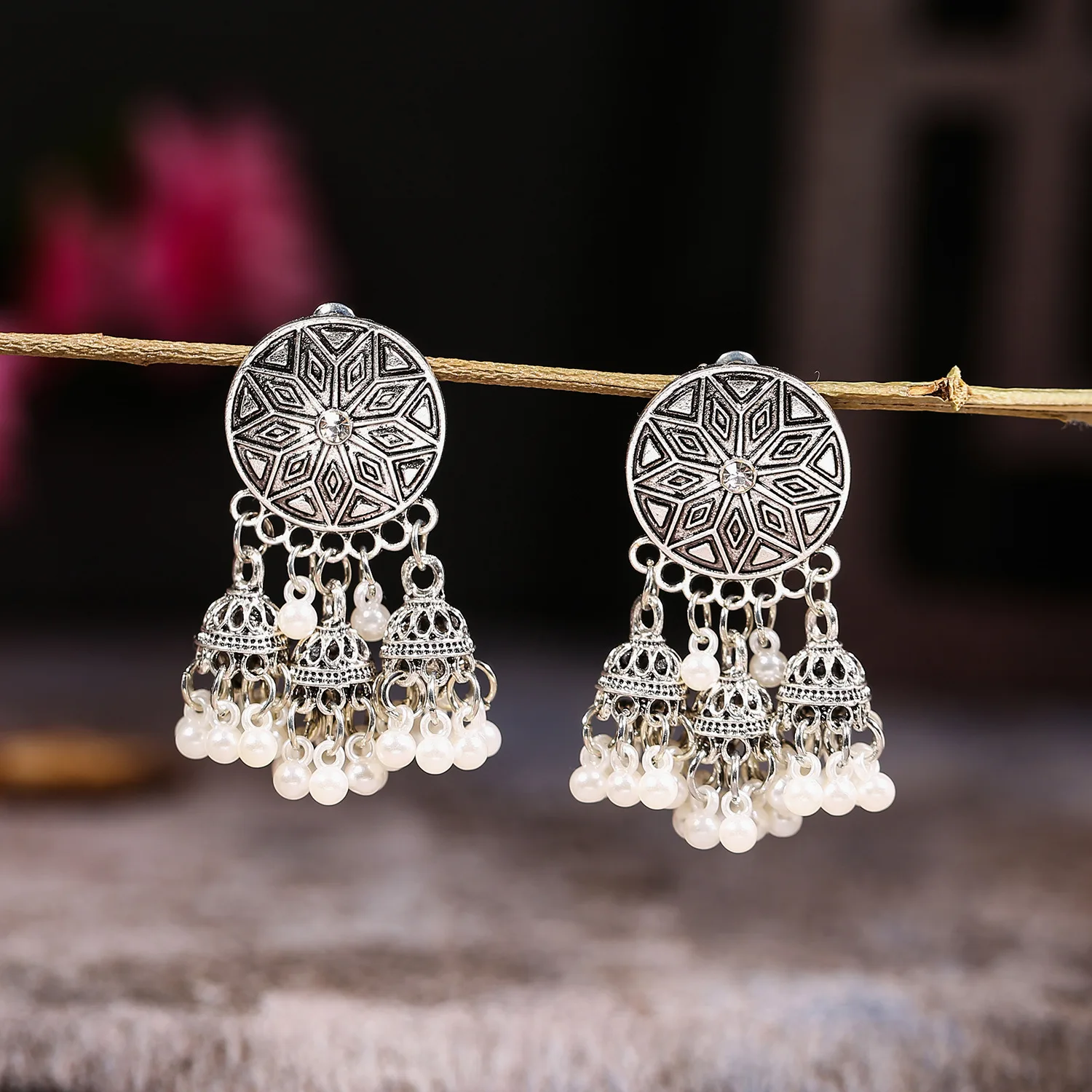 Cross-border bohemian ethnic style exaggerated peacock bell pendant earrings personalized stud earrings factory direct sales