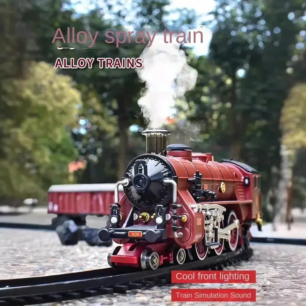 Classic Train Railway Set Steam Locomotive Small Train Electric Simulation Retro Alloy Head Rail Car Children Electric Model Toy